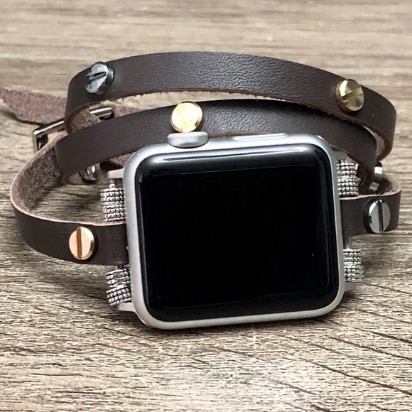 Dark Brown Multi Wrap Tow Tone Apple Watch Band - Picture 5 of 8